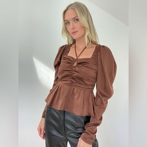 Six fifty The Ruby Blouse - Brown Satin Long sleeve women tops